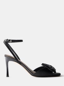 Mint Velvet Noa Satin Bow Detail High Heel Sandals, Black, Black