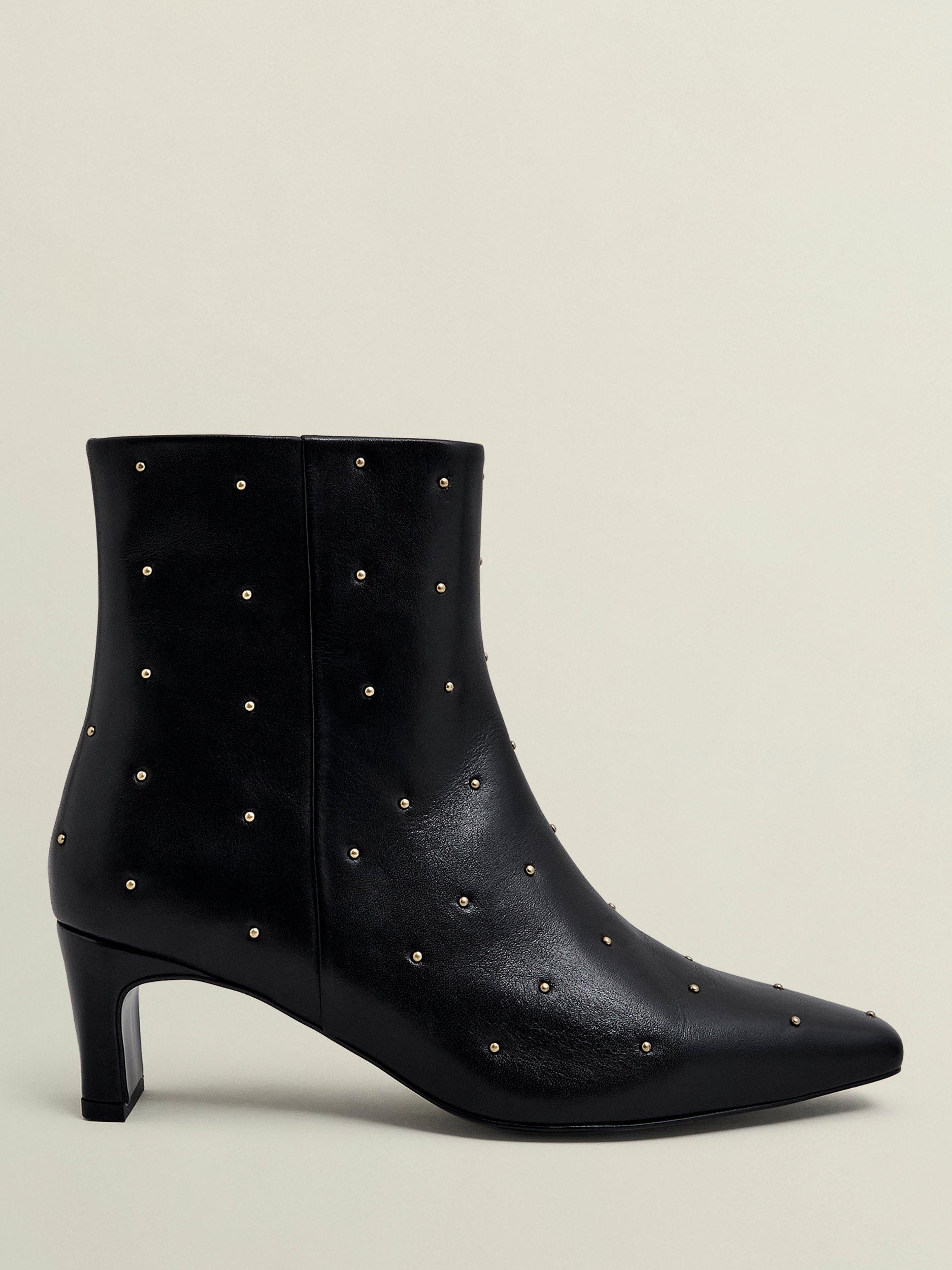 Product image 1 of 6, which shows Hobbs Isla Leather Studded Ankle Boots, Black, 4