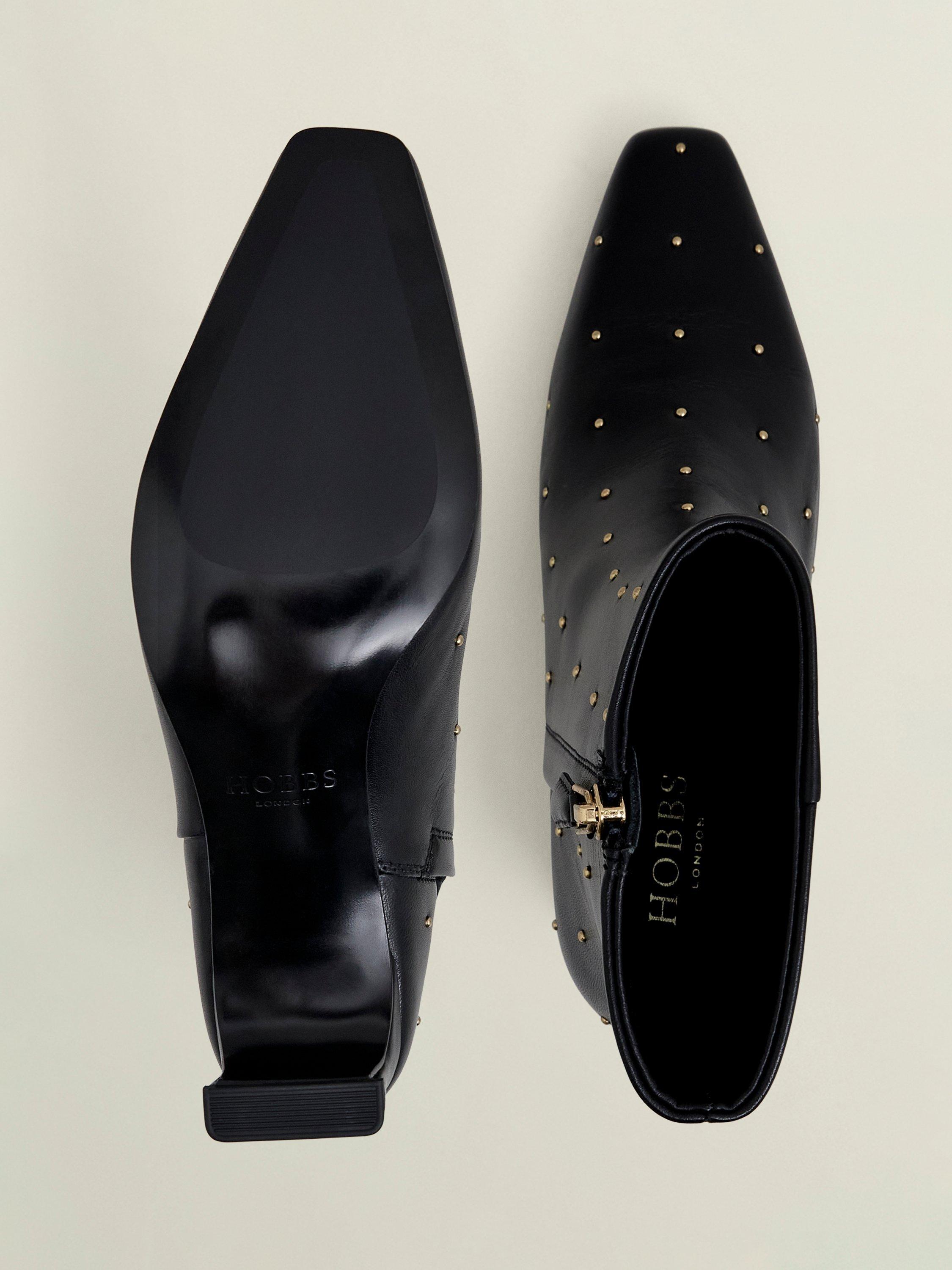 Product image 2 of 6, which shows Hobbs Isla Leather Studded Ankle Boots, Black, 4