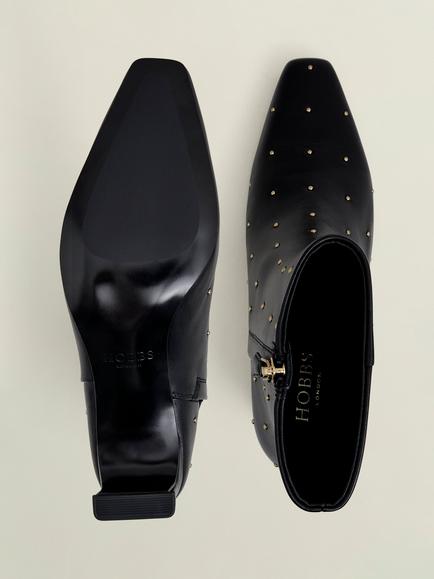 Hobbs Isla Leather Studded Ankle Boots, Black - view 2, Black