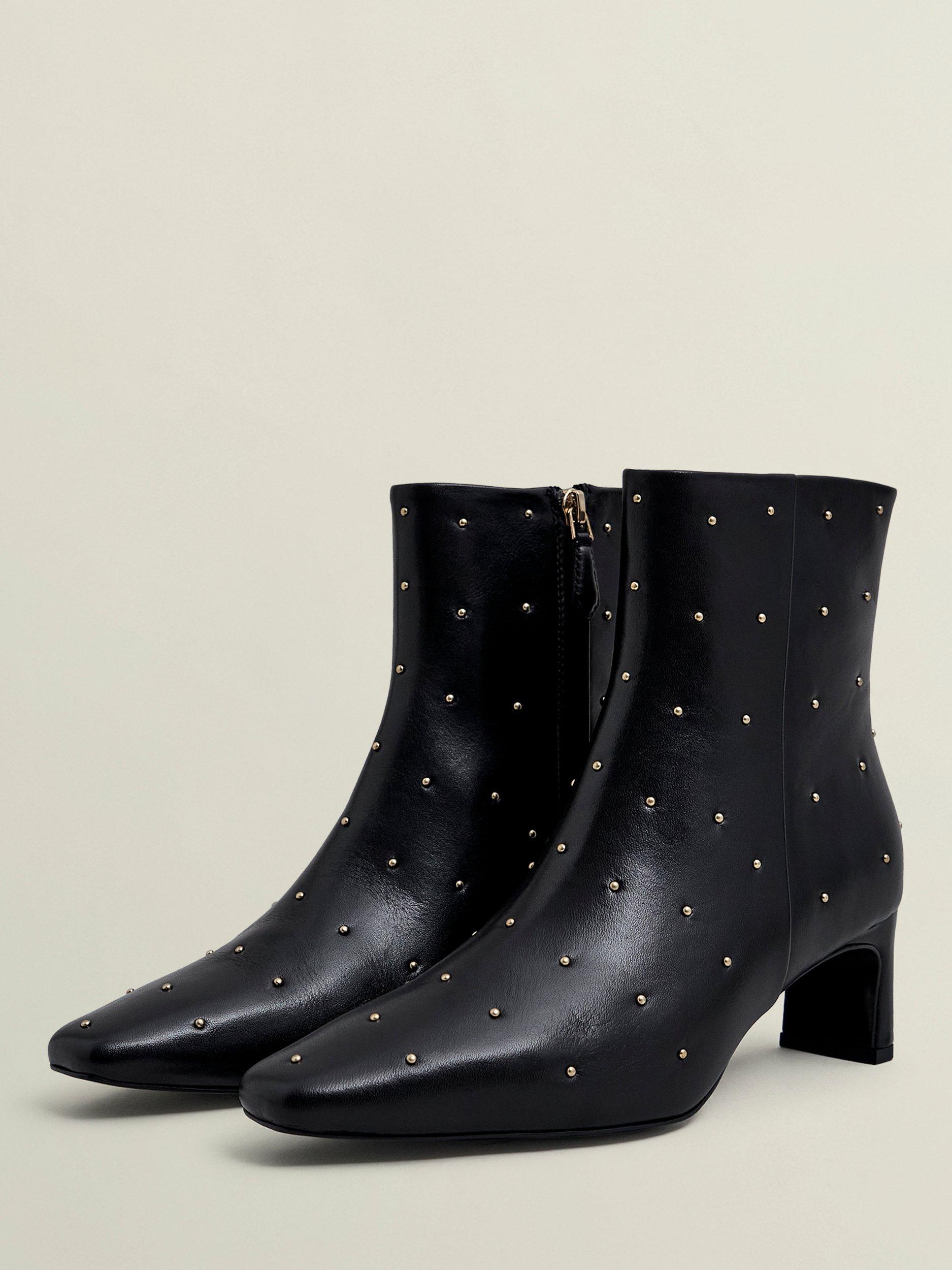 Product image 3 of 6, which shows Hobbs Isla Leather Studded Ankle Boots, Black, 4