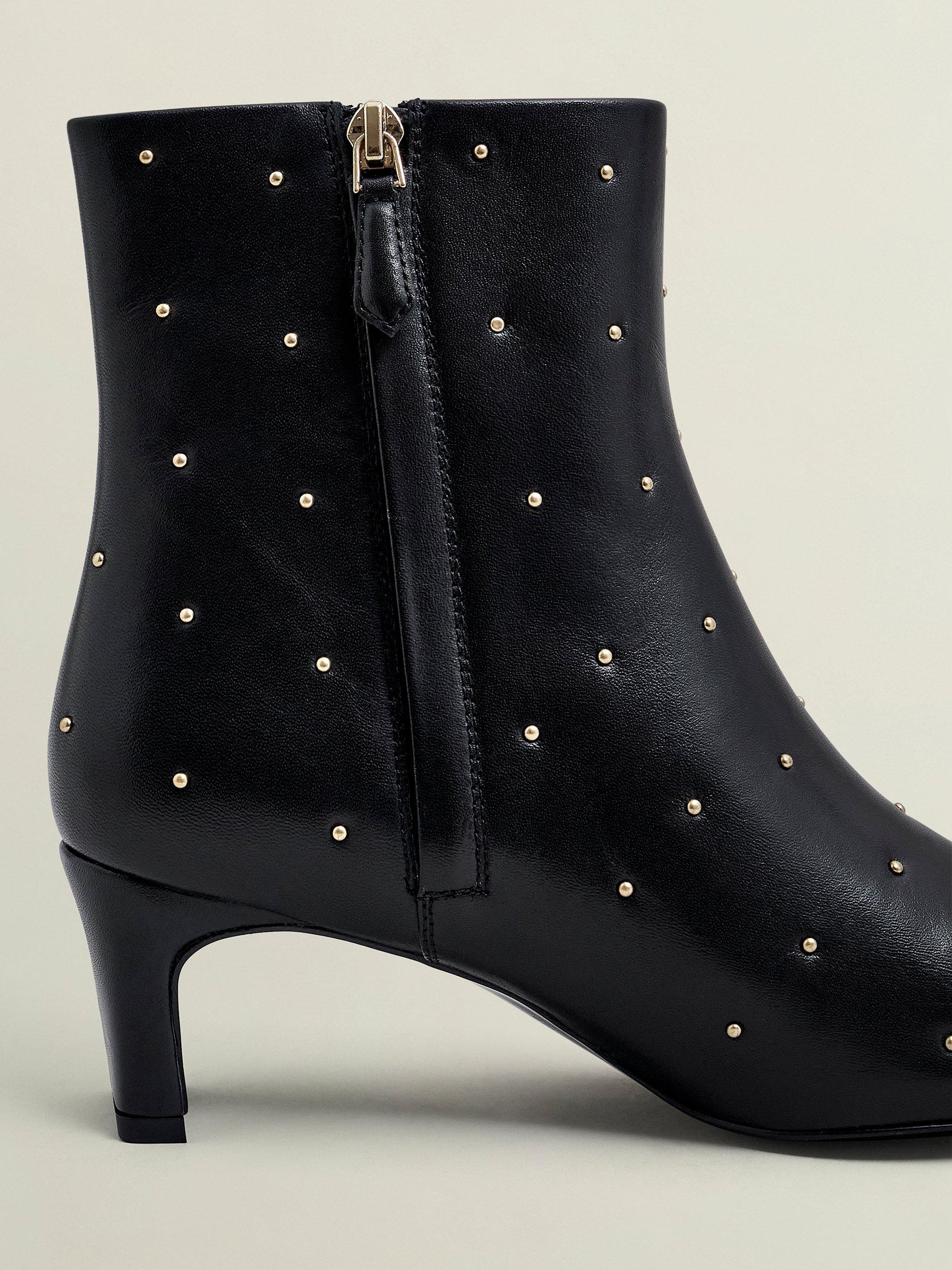 Product image 4 of 6, which shows Hobbs Isla Leather Studded Ankle Boots, Black, 4