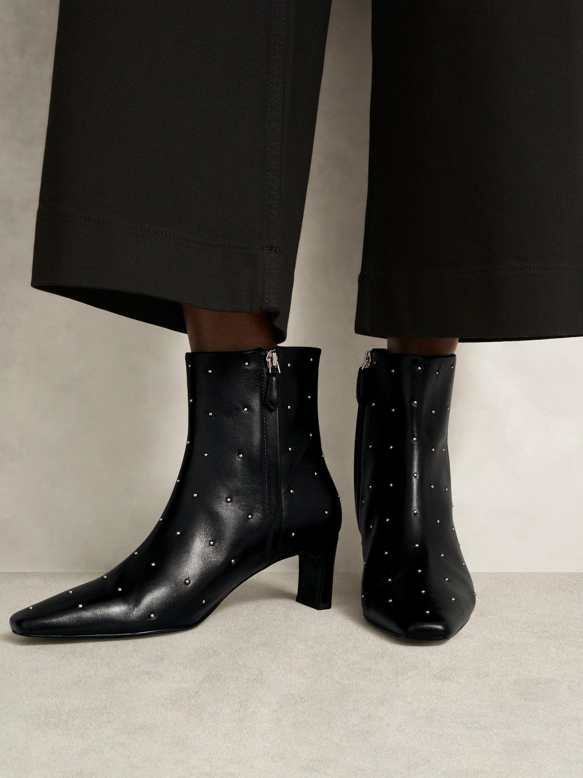 Product image 5 of 6, which shows Hobbs Isla Leather Studded Ankle Boots, Black, 4