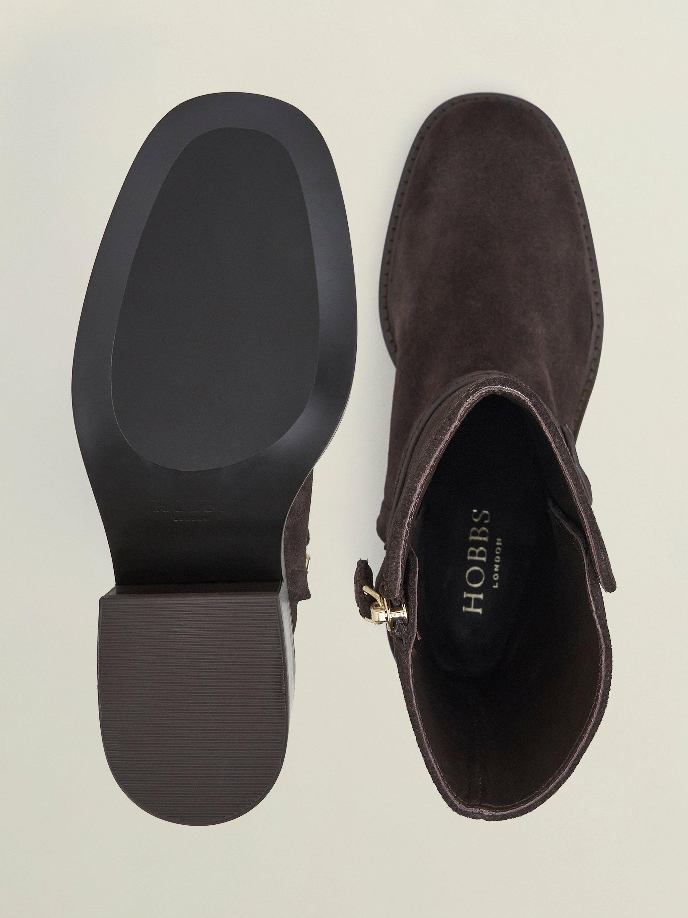 Product image 2 of 6, which shows Hobbs Sydney Block Heel Round Toe Boot, Chocolate Brown, 3