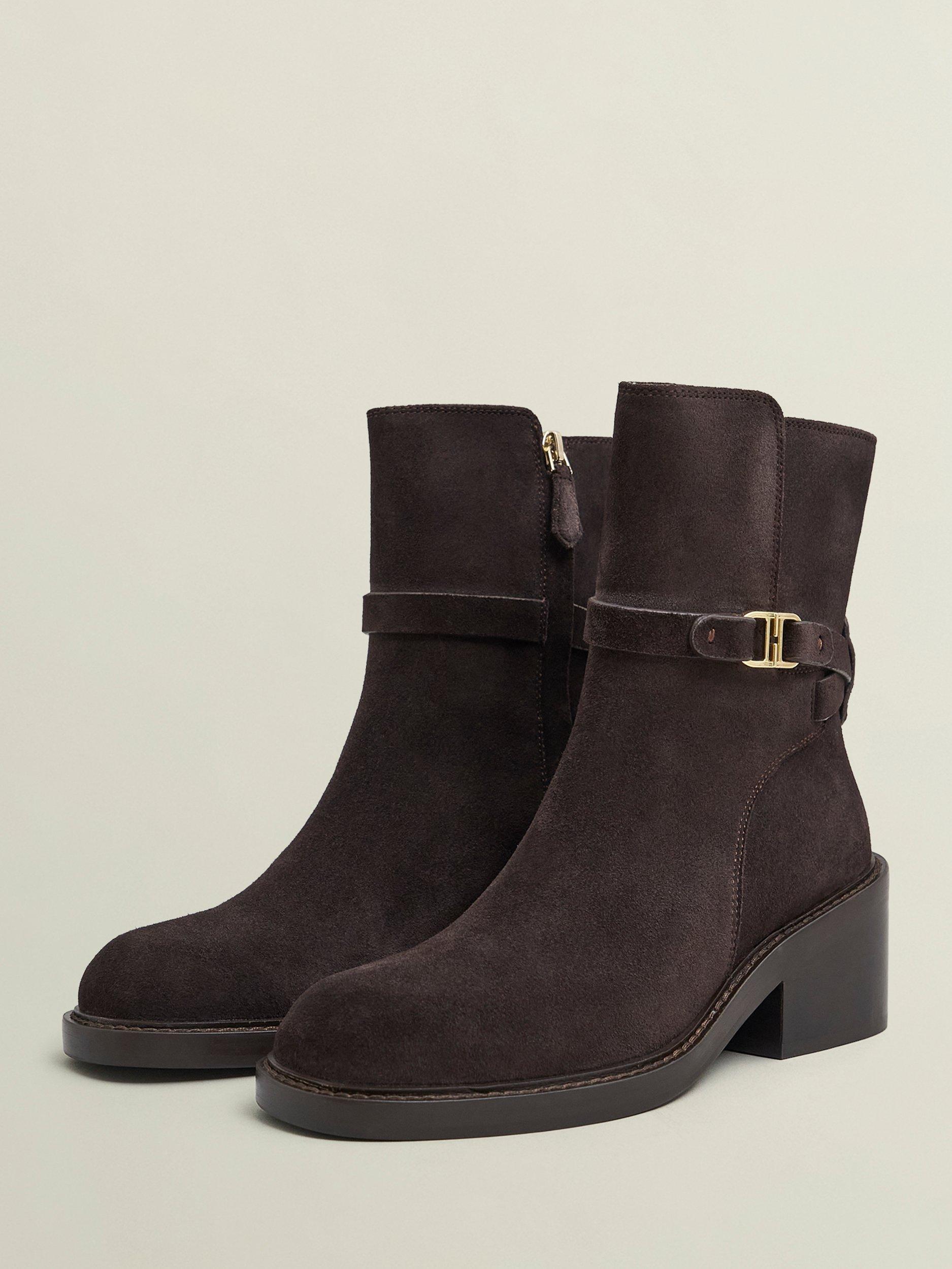 Product image 3 of 6, which shows Hobbs Sydney Block Heel Round Toe Boot, Chocolate Brown, 3