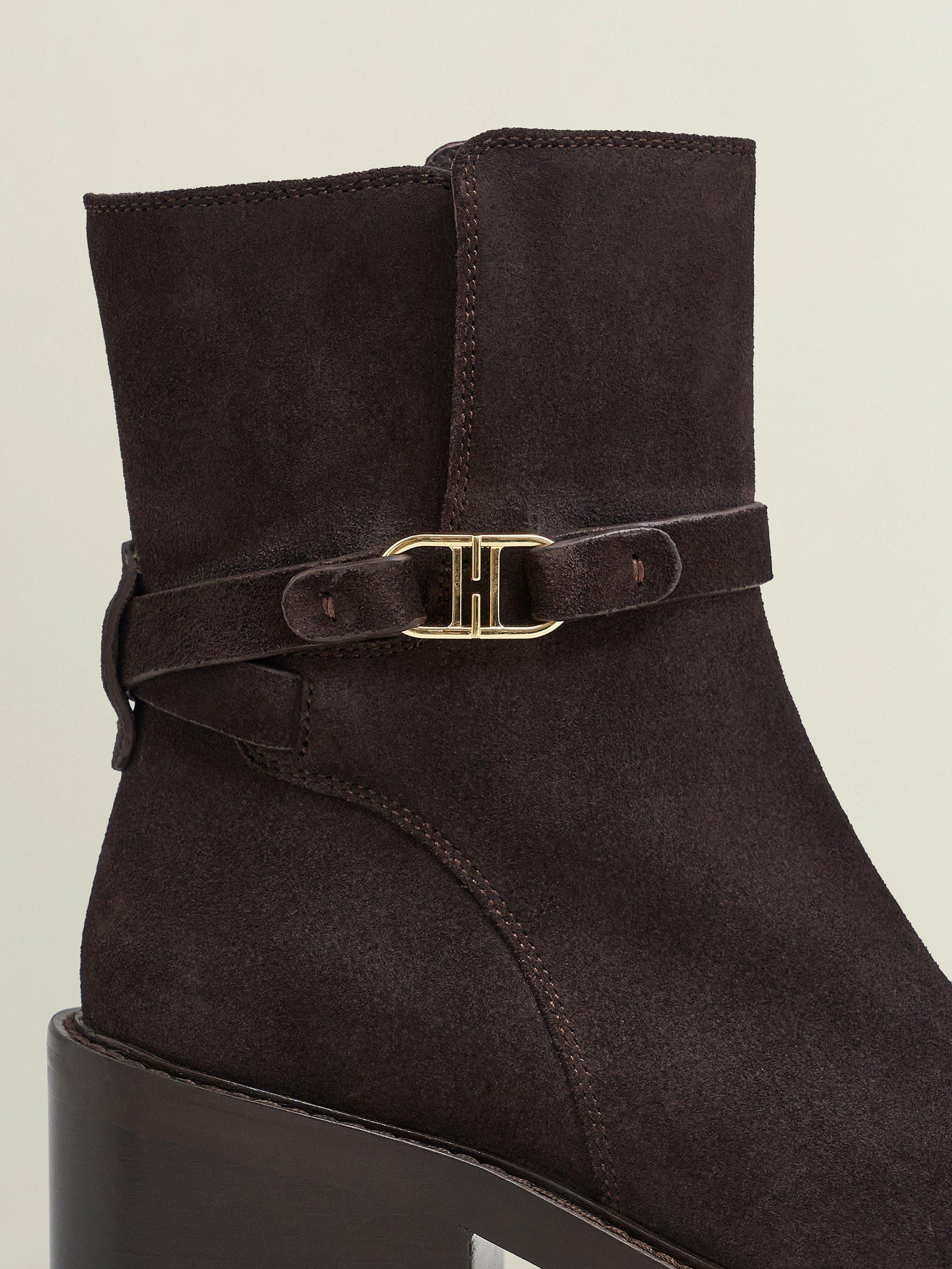 Product image 4 of 6, which shows Hobbs Sydney Block Heel Round Toe Boot, Chocolate Brown, 3