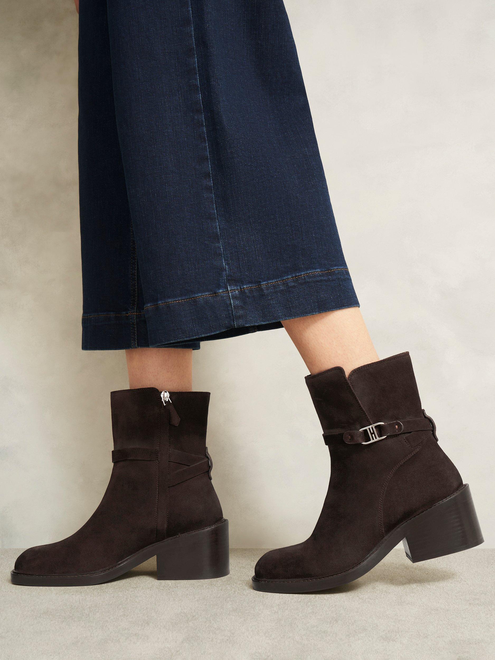 Product image 5 of 6, which shows Hobbs Sydney Block Heel Round Toe Boot, Chocolate Brown, 3