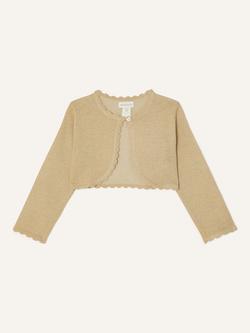Monsoon Baby Niamh Cropped Cardigan, Gold, Gold