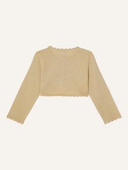 Monsoon Baby Niamh Cropped Cardigan, Gold - view 2, Gold
