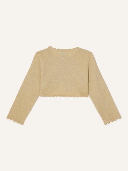 Monsoon Baby Niamh Cropped Cardigan, Gold - view 2, Gold
