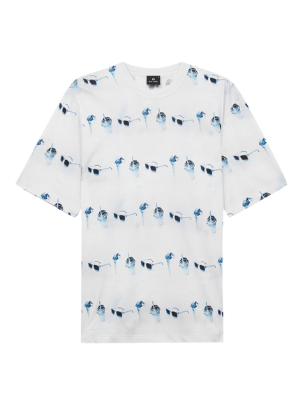 PS Paul Smith Cotton Regular Fit Short Sleeve Glasses Print T-Shirt, White, White