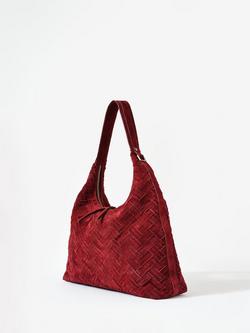 Mint Velvet May Woven Suede Shoulder Bag - view 2, Red Burgundy