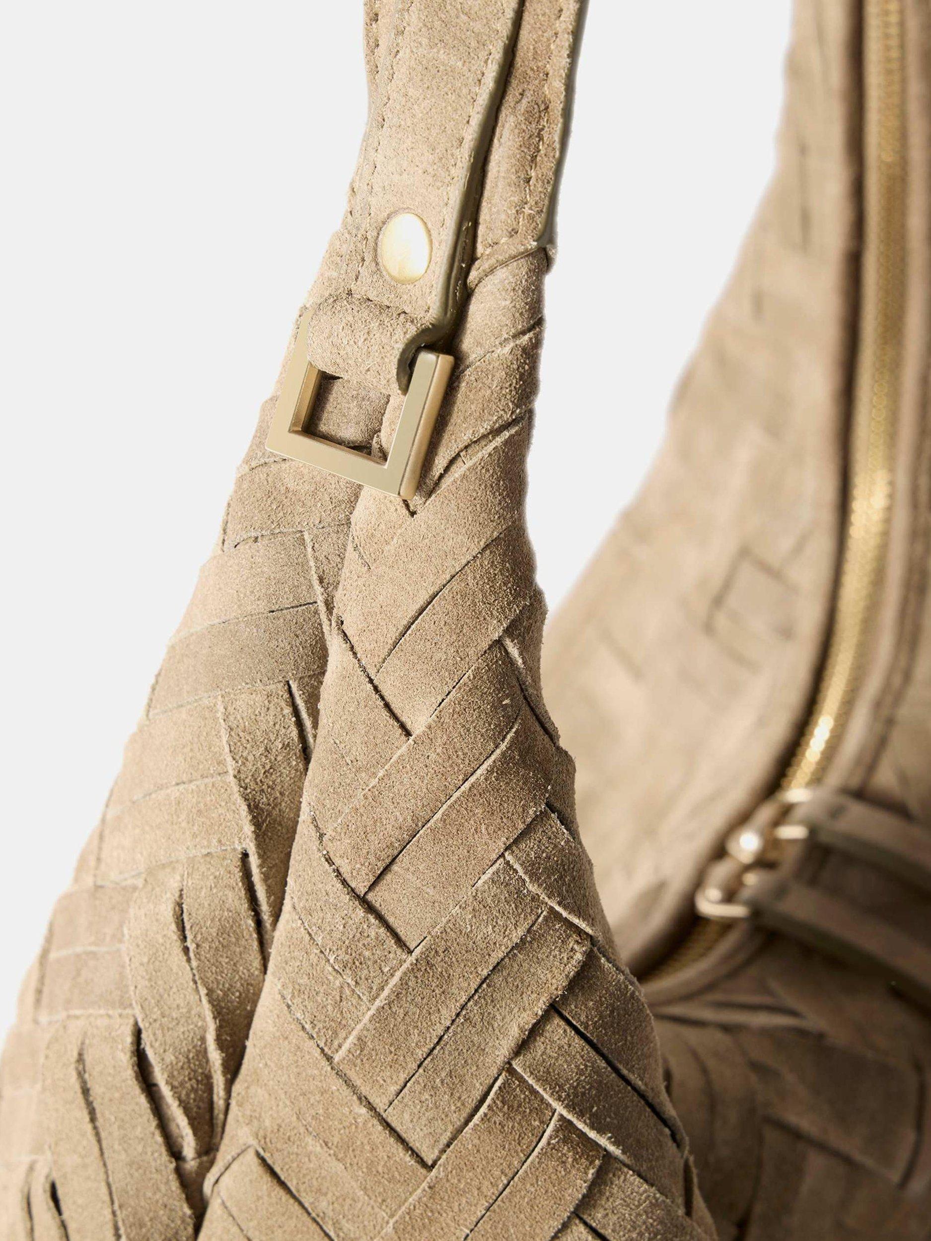 Product image 3 of 3, which shows Mint Velvet May Woven Suede Shoulder Bag, Khaki, One Size