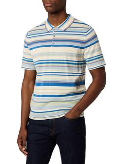 PS Paul Smith Cotton Regular Fit Fine Knit Striped Polo Shirt, Blue/Green, Blue/Green