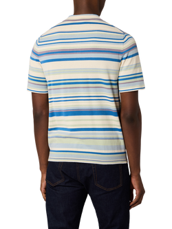 PS Paul Smith Cotton Regular Fit Fine Knit Striped Polo Shirt, Blue/Green - view 2, Blue/Green