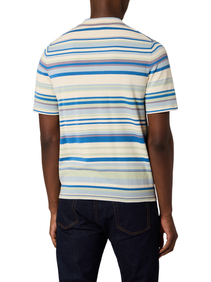 PS Paul Smith Cotton Regular Fit Fine Knit Striped Polo Shirt, Blue/Green - view 2, Blue/Green