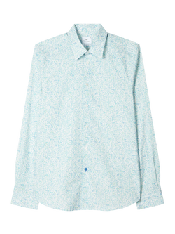 Paul Smith Regular Fit Leavs Print Poplin Shirt, Blue, Blue