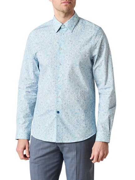Paul Smith Regular Fit Leavs Print Poplin Shirt, Blue, Blue