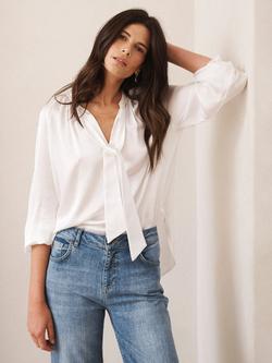 NRBY Teagan Pure Silk Satin Shirt, Ivory