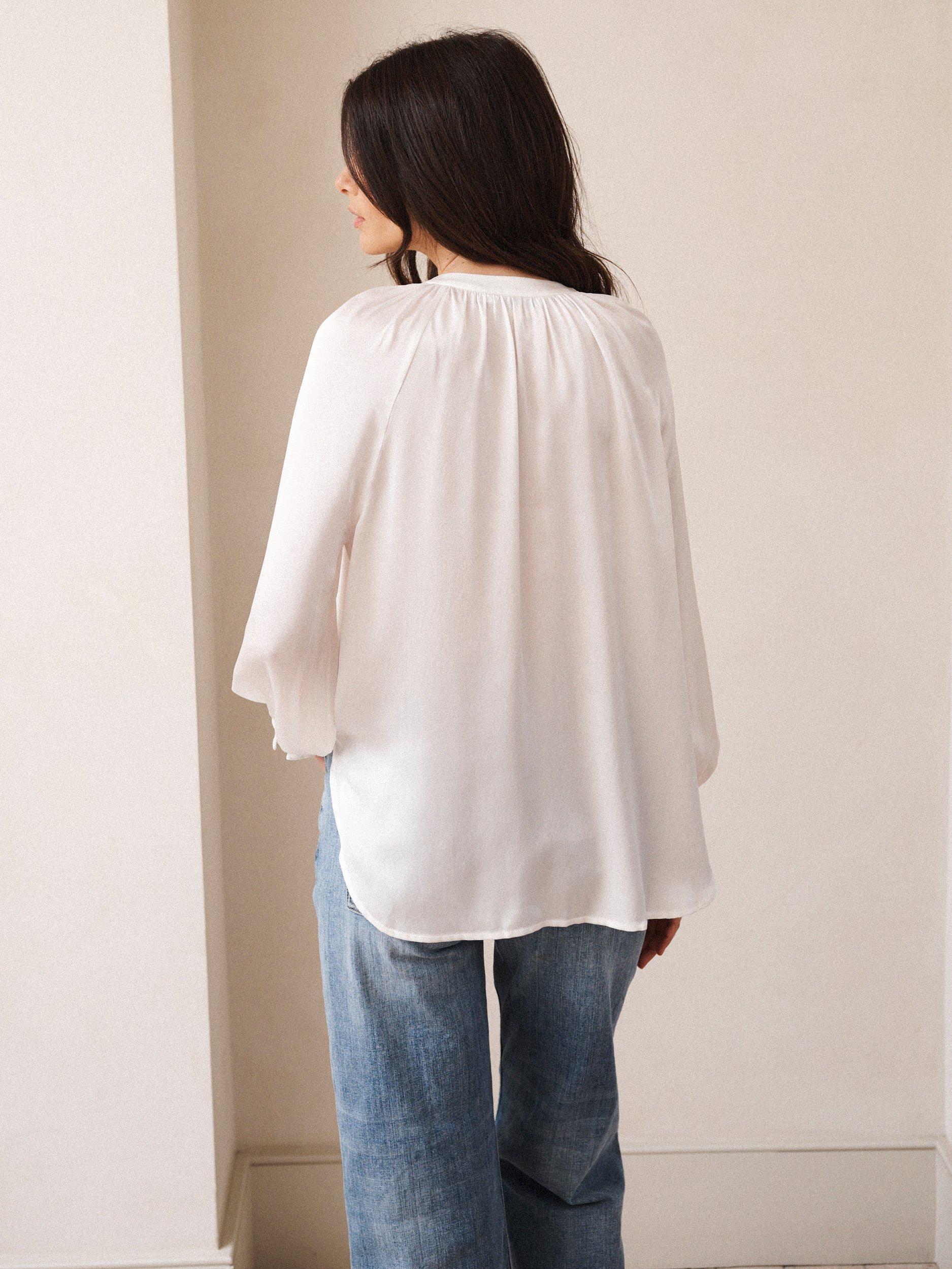 Product image 3 of 9, which shows NRBY Teagan Pure Silk Satin Shirt, Ivory, XS