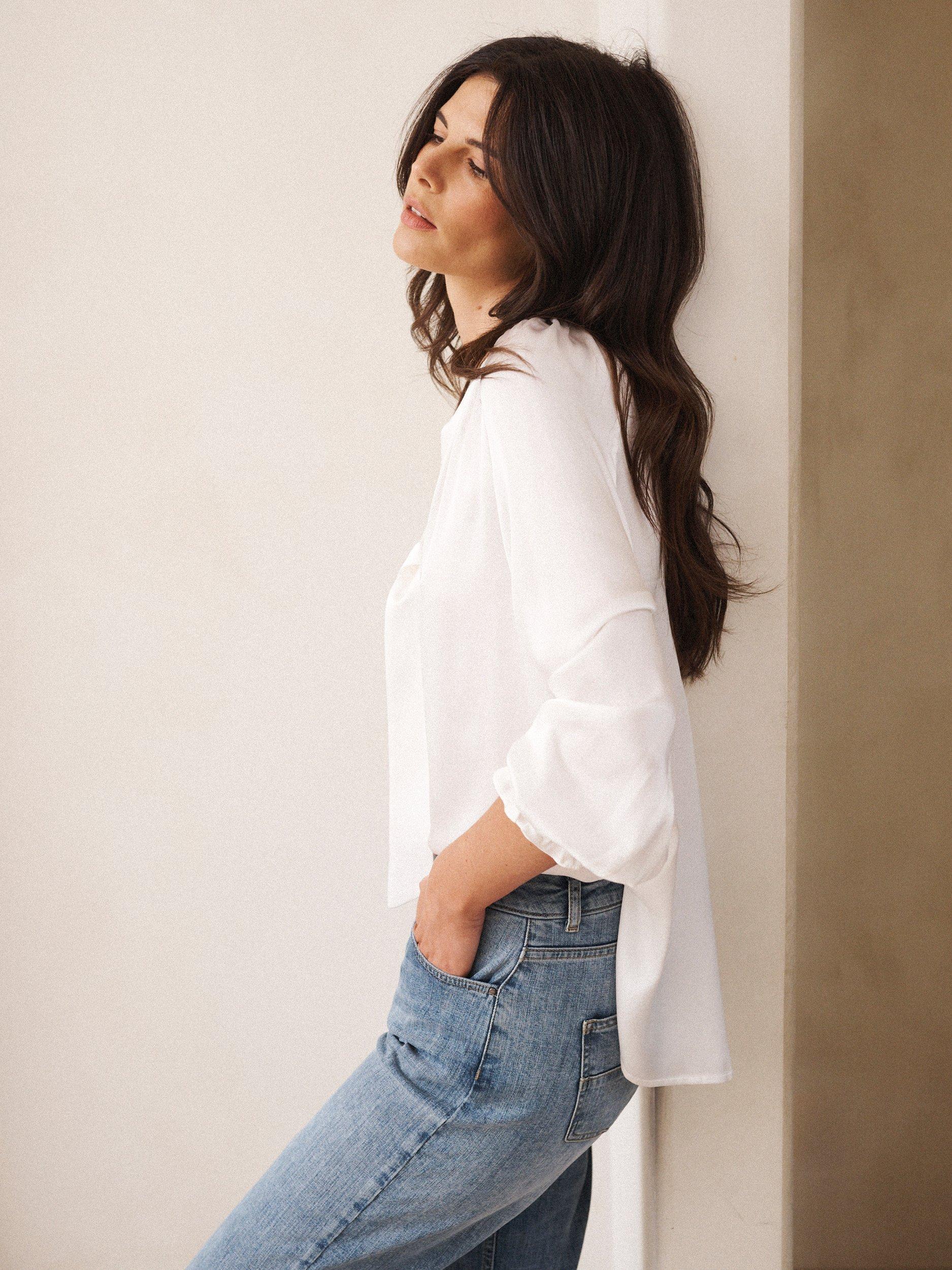 Product image 5 of 9, which shows NRBY Teagan Pure Silk Satin Shirt, Ivory, XS