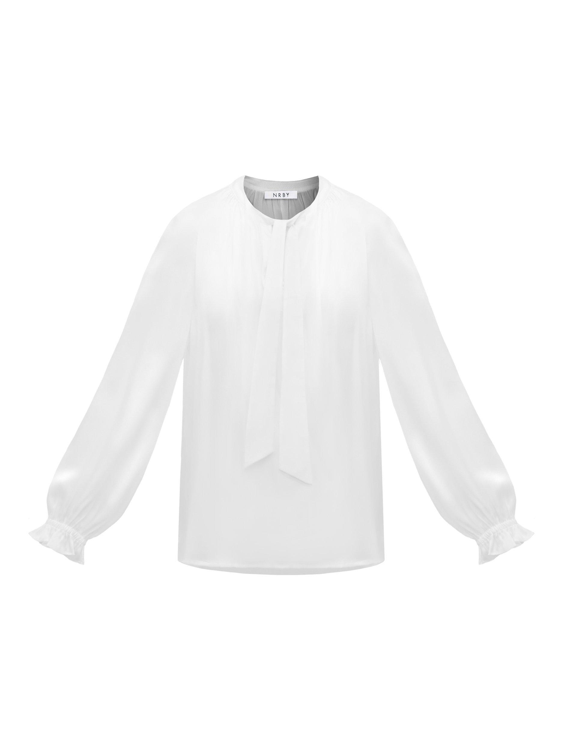 Product image 8 of 9, which shows NRBY Teagan Pure Silk Satin Shirt, Ivory, XS