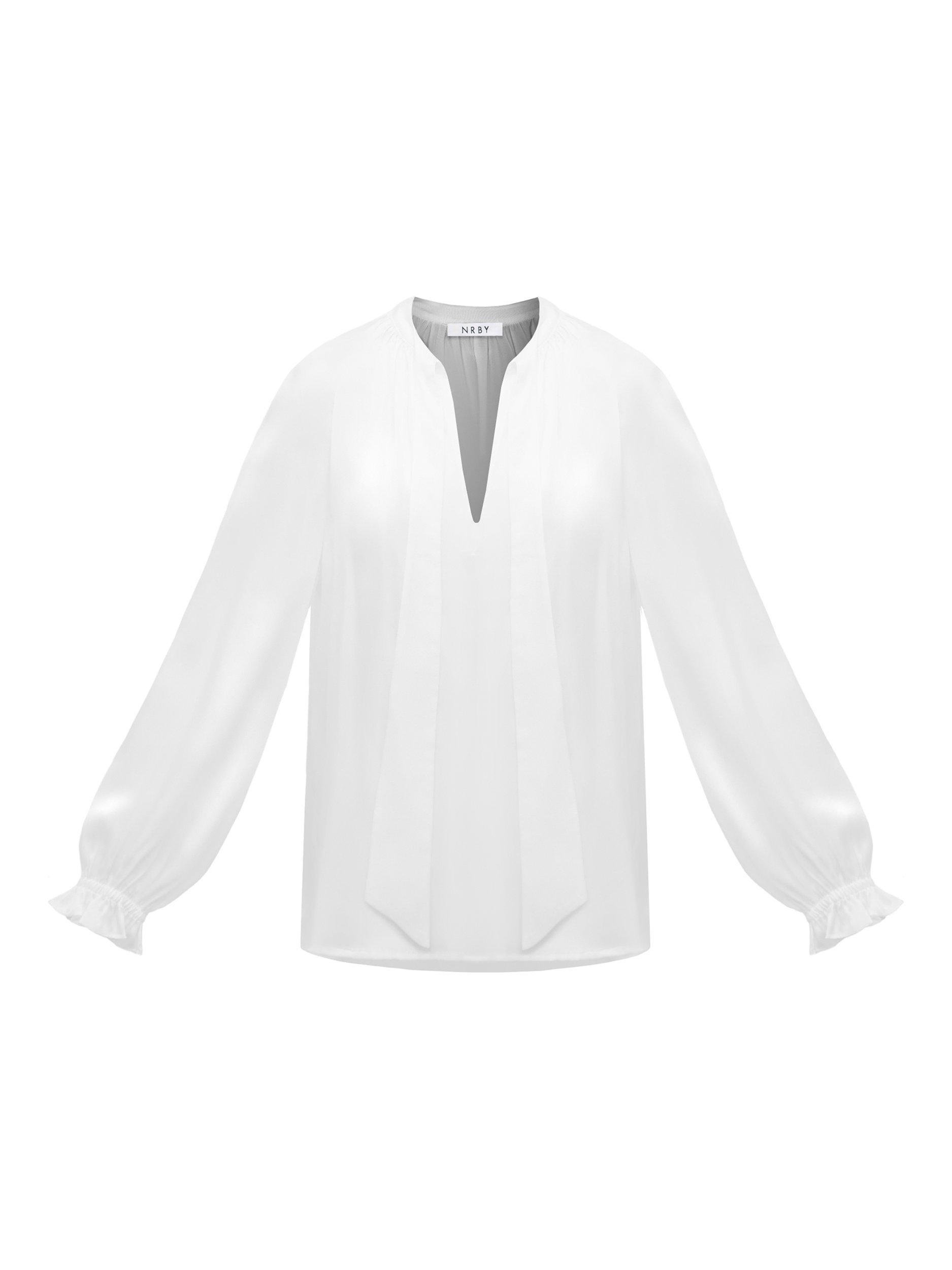 Product image 9 of 9, which shows NRBY Teagan Pure Silk Satin Shirt, Ivory, XS