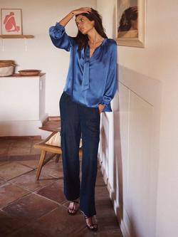 NRBY Teagan Pure Silk Satin Shirt - view 2, Cornflower Blue