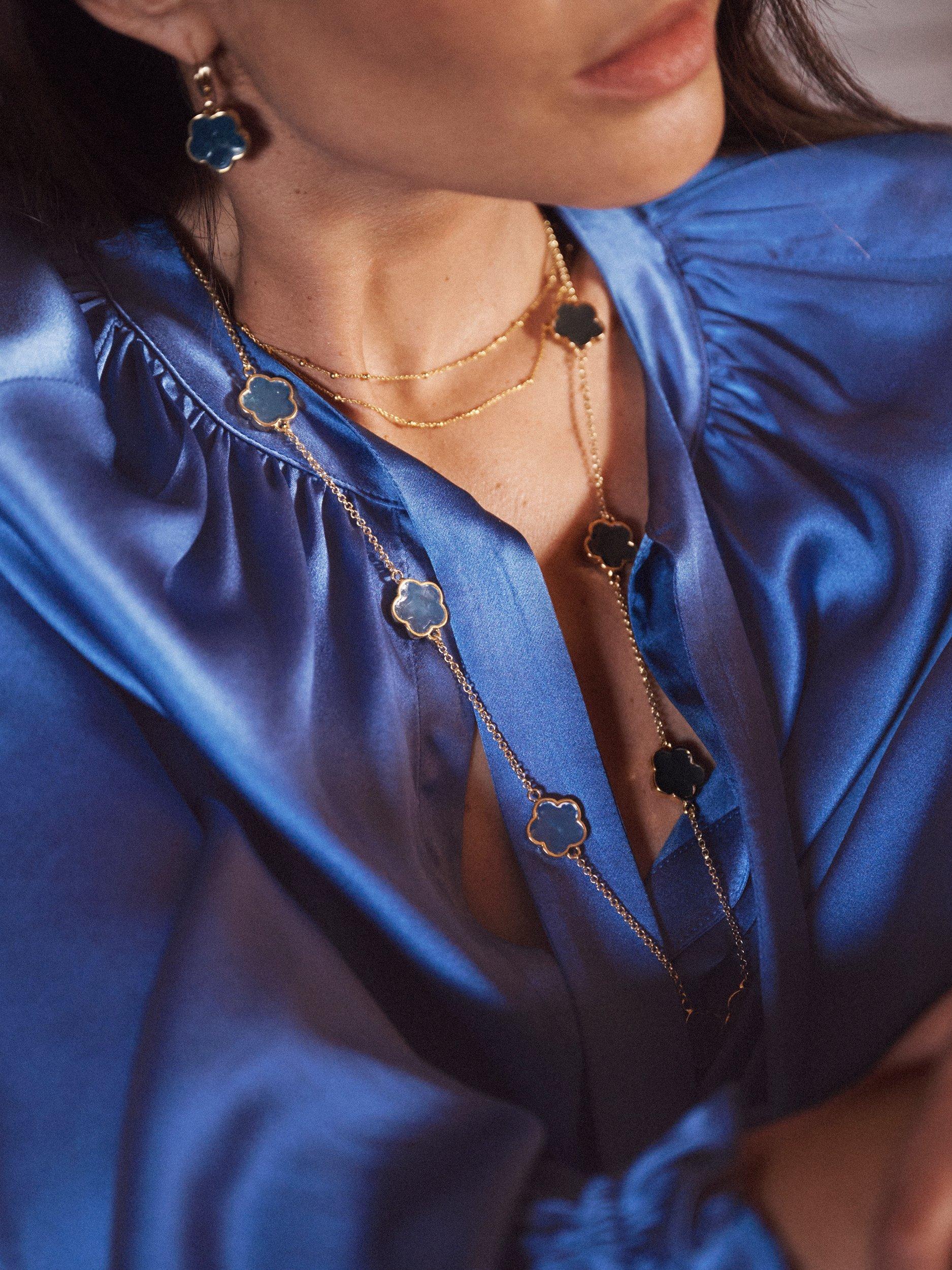 Product image 3 of 8, which shows NRBY Teagan Pure Silk Satin Shirt, Cornflower Blue, XS