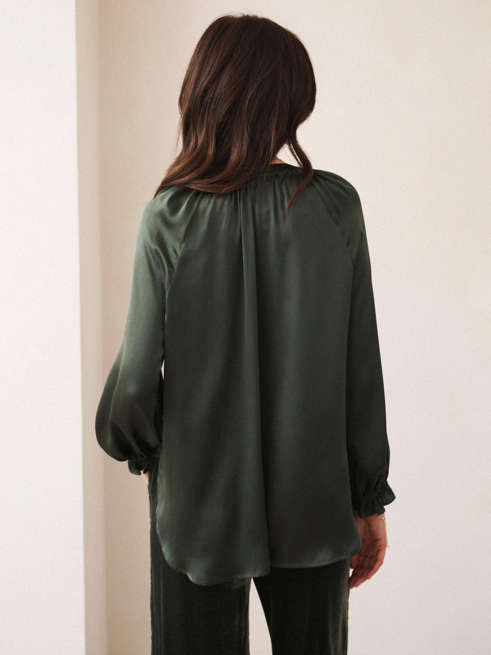 Product image 2 of 9, which shows NRBY Teagan Pure Silk Satin Shirt, Khaki, XS