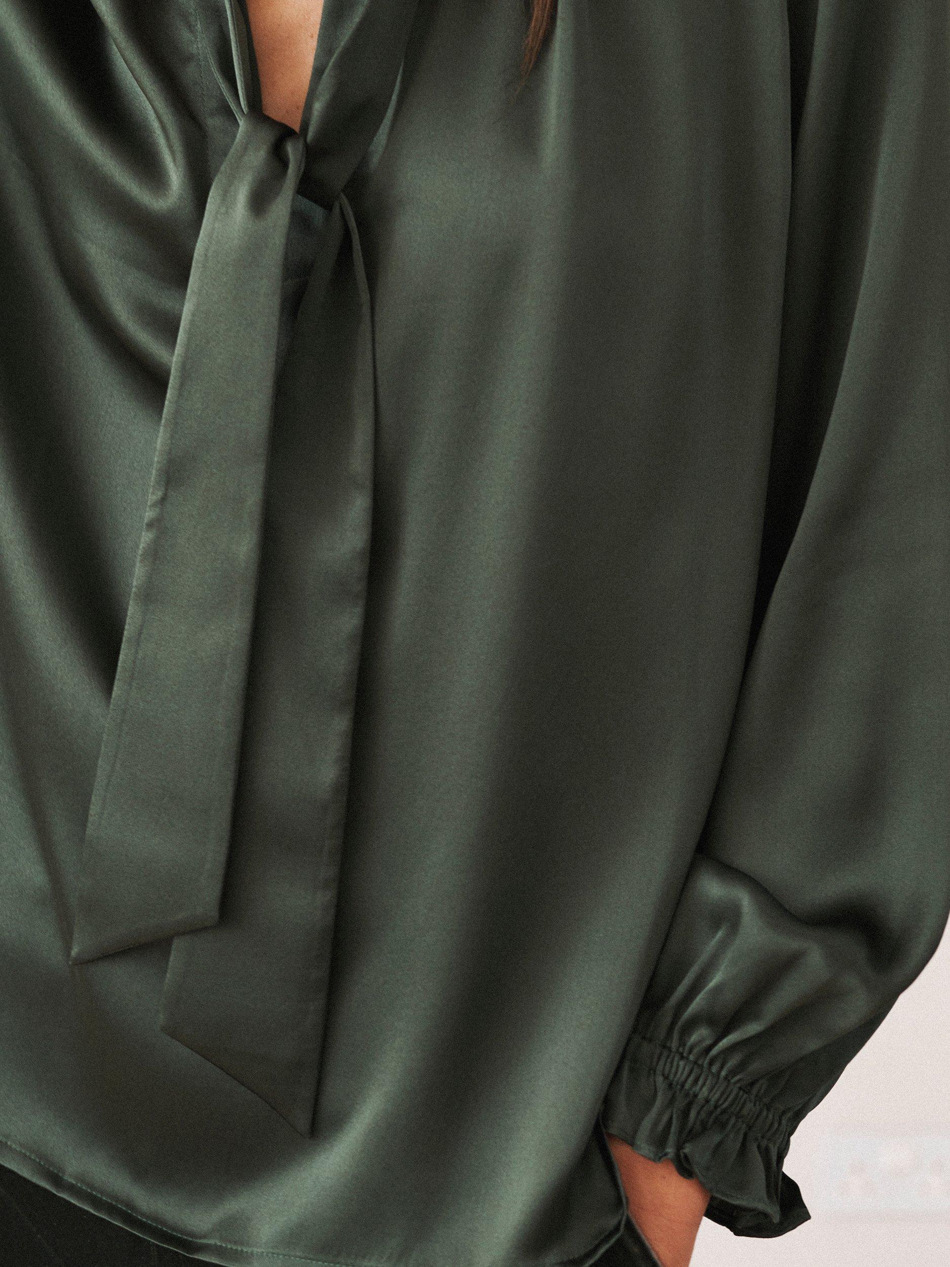 Product image 3 of 9, which shows NRBY Teagan Pure Silk Satin Shirt, Khaki, XS