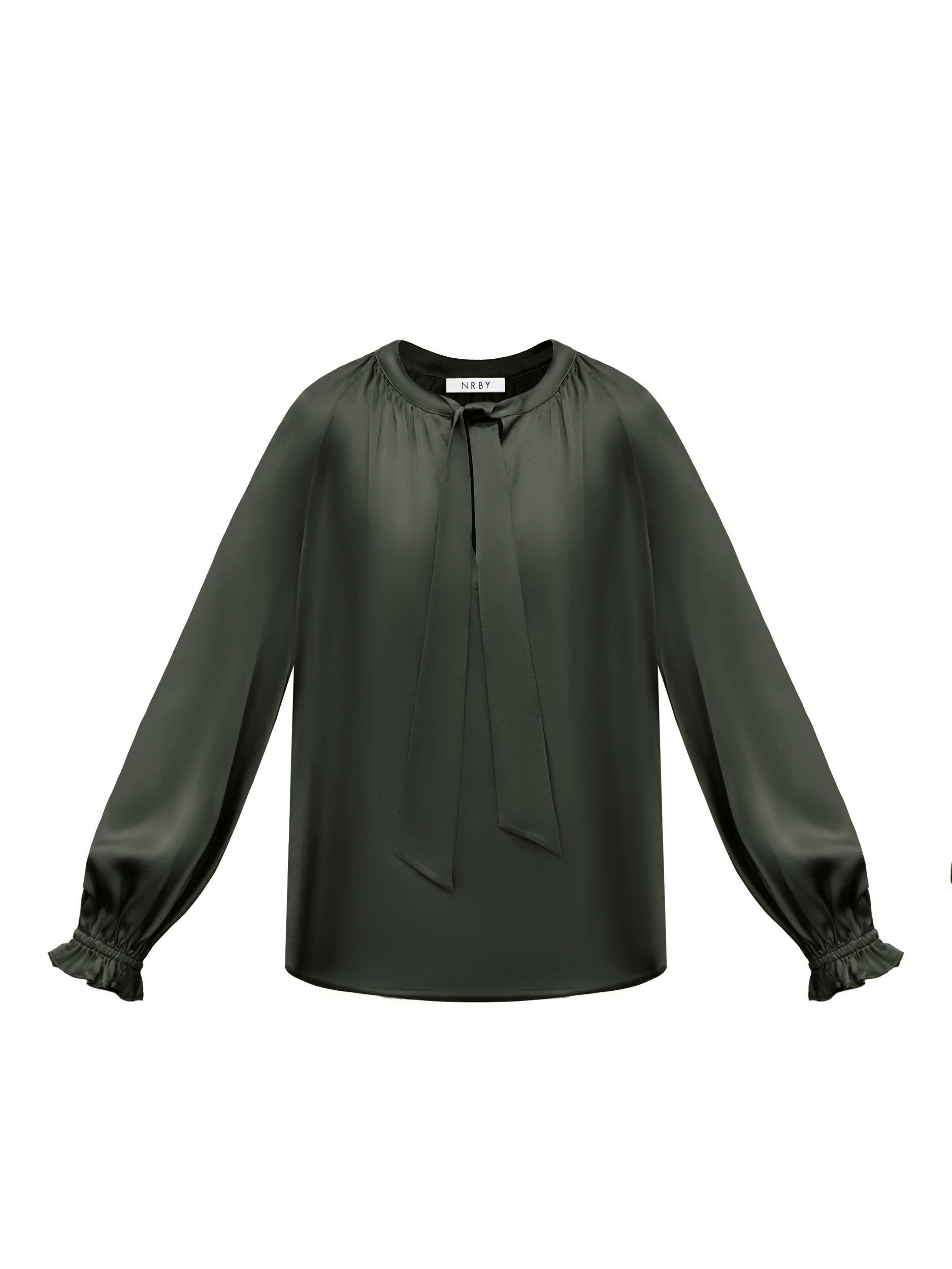 Product image 8 of 9, which shows NRBY Teagan Pure Silk Satin Shirt, Khaki, XS