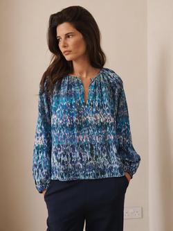 NRBY Angelica Watercolour Pure Silk Top, Denim/Multi, Denim/Multi