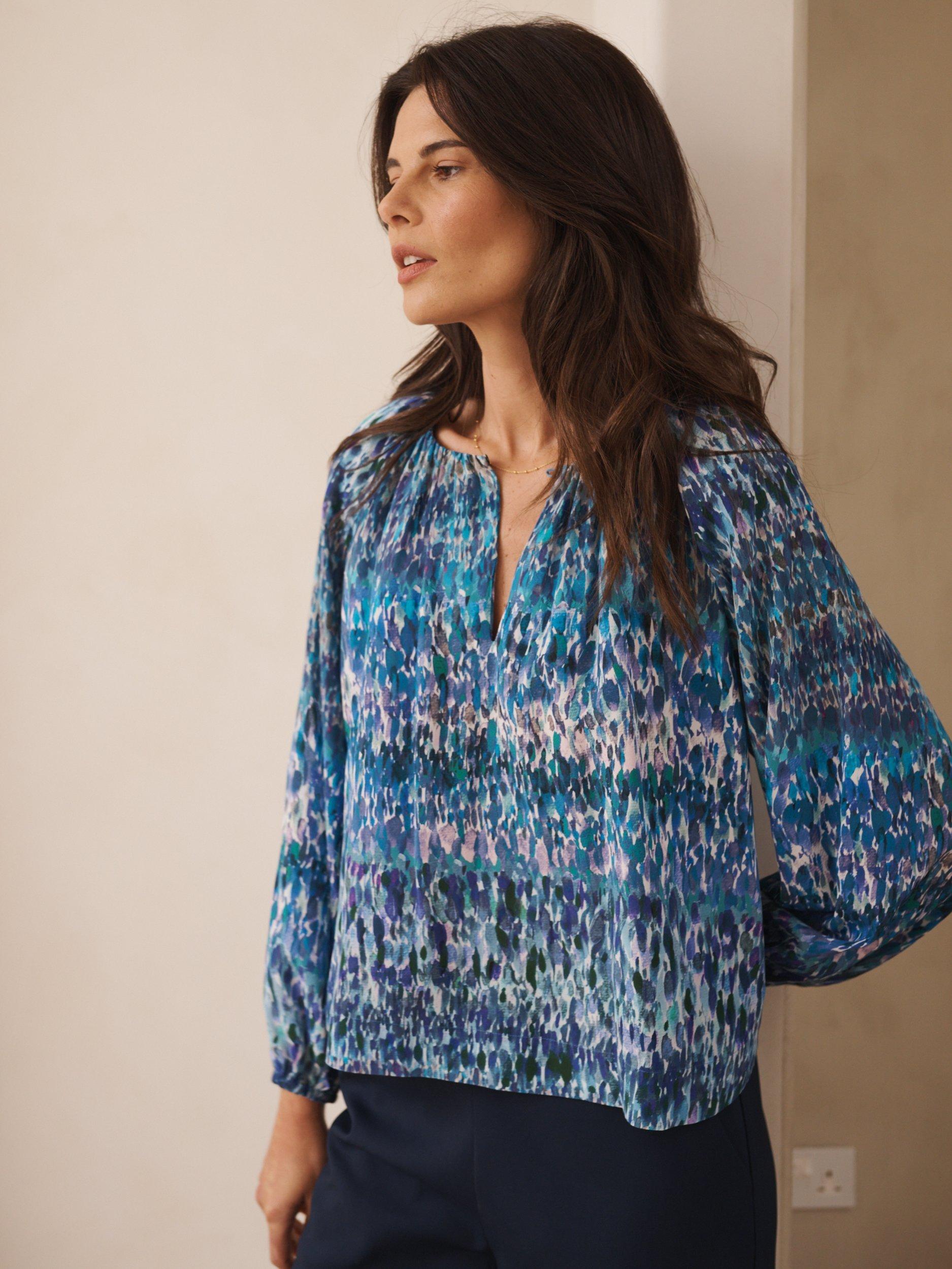 Product image 6 of 7, which shows NRBY Angelica Watercolour Pure Silk Top, Denim/Multi, XS