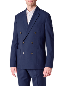 Paul Smith Seersucker Wool Blend Double Breasted Suit Jacket, Navy, Navy
