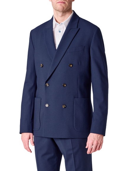 Paul Smith Seersucker Wool Blend Double Breasted Suit Jacket, Navy, Navy