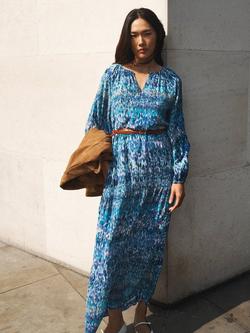 NRBY Carly Watercolour Pure Silk Dress, Denim/Multi, Denim/Multi