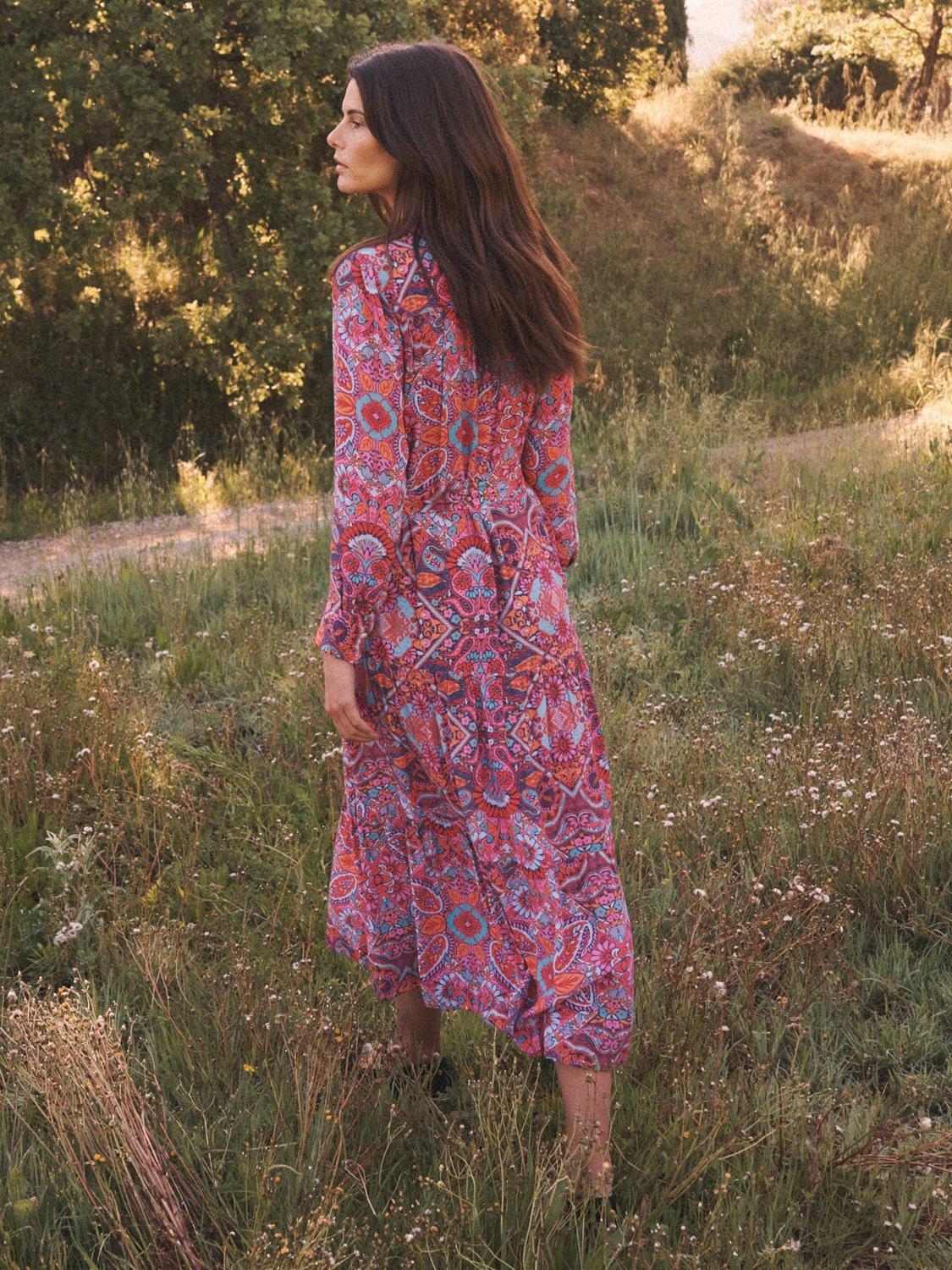 Product image 3 of 7, which shows NRBY Melissa Square Paisley Maxi Dress, Multi, XS