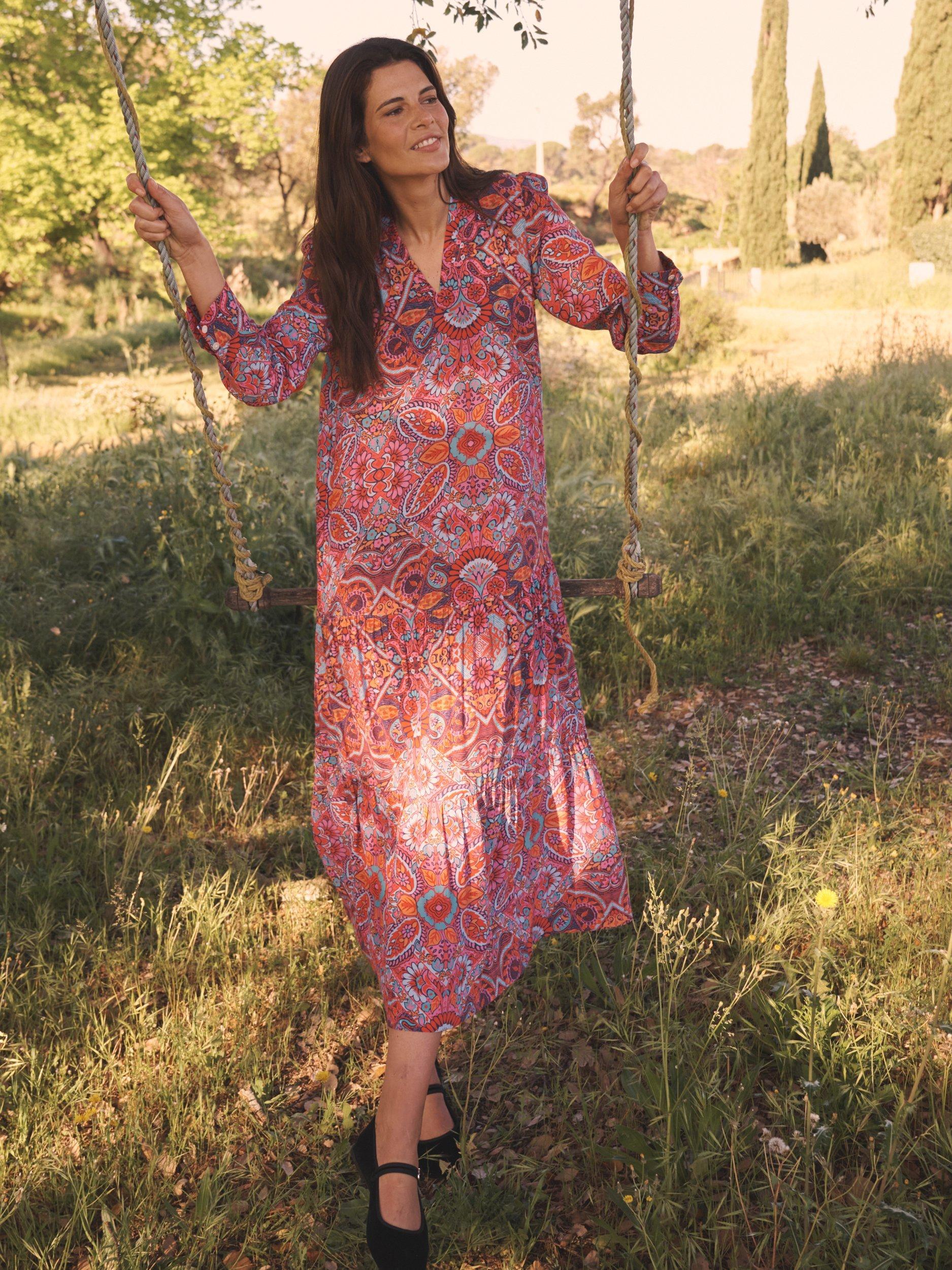 Product image 6 of 7, which shows NRBY Melissa Square Paisley Maxi Dress, Multi, XS