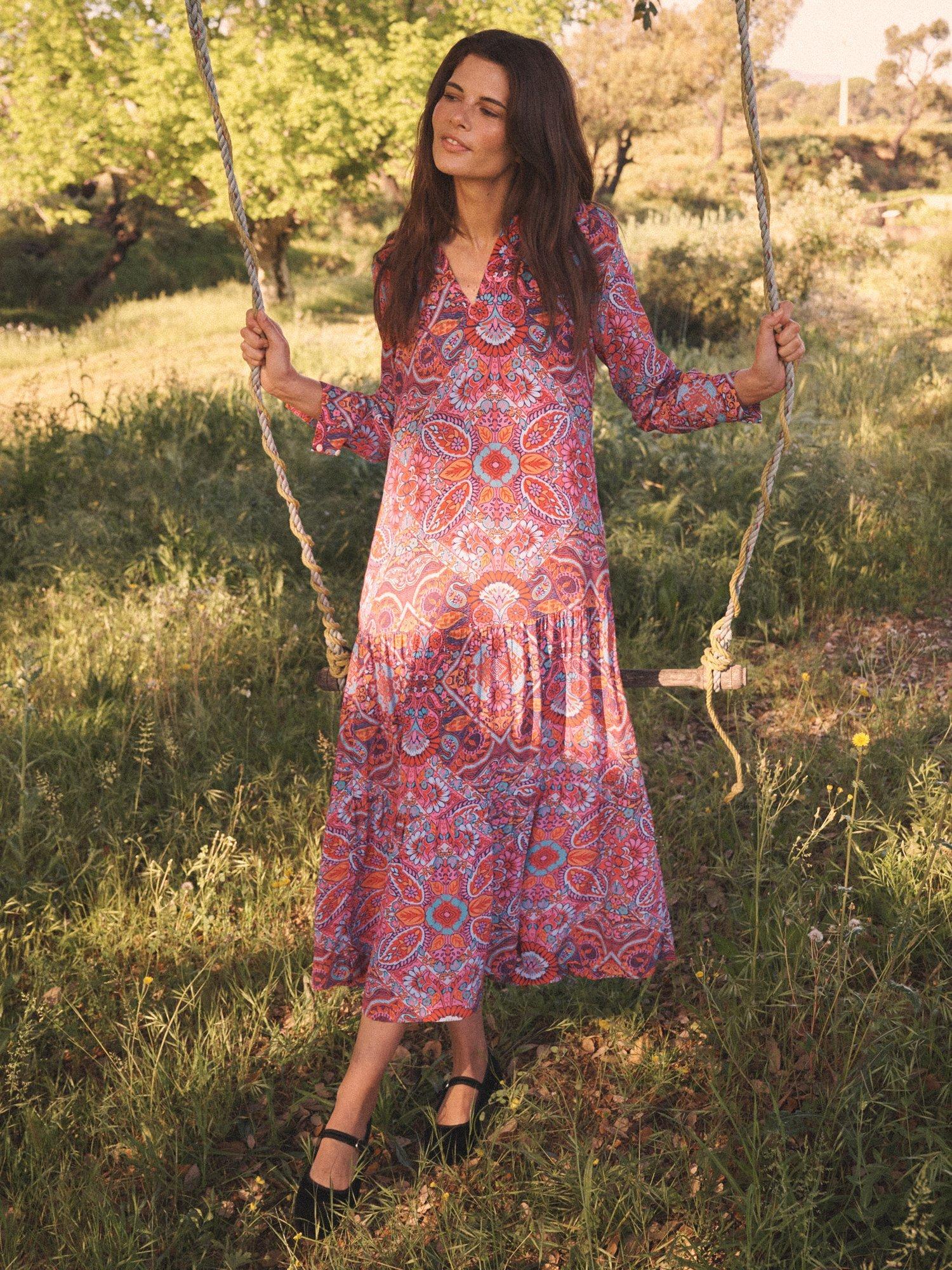 Product image 7 of 7, which shows NRBY Melissa Square Paisley Maxi Dress, Multi, XS
