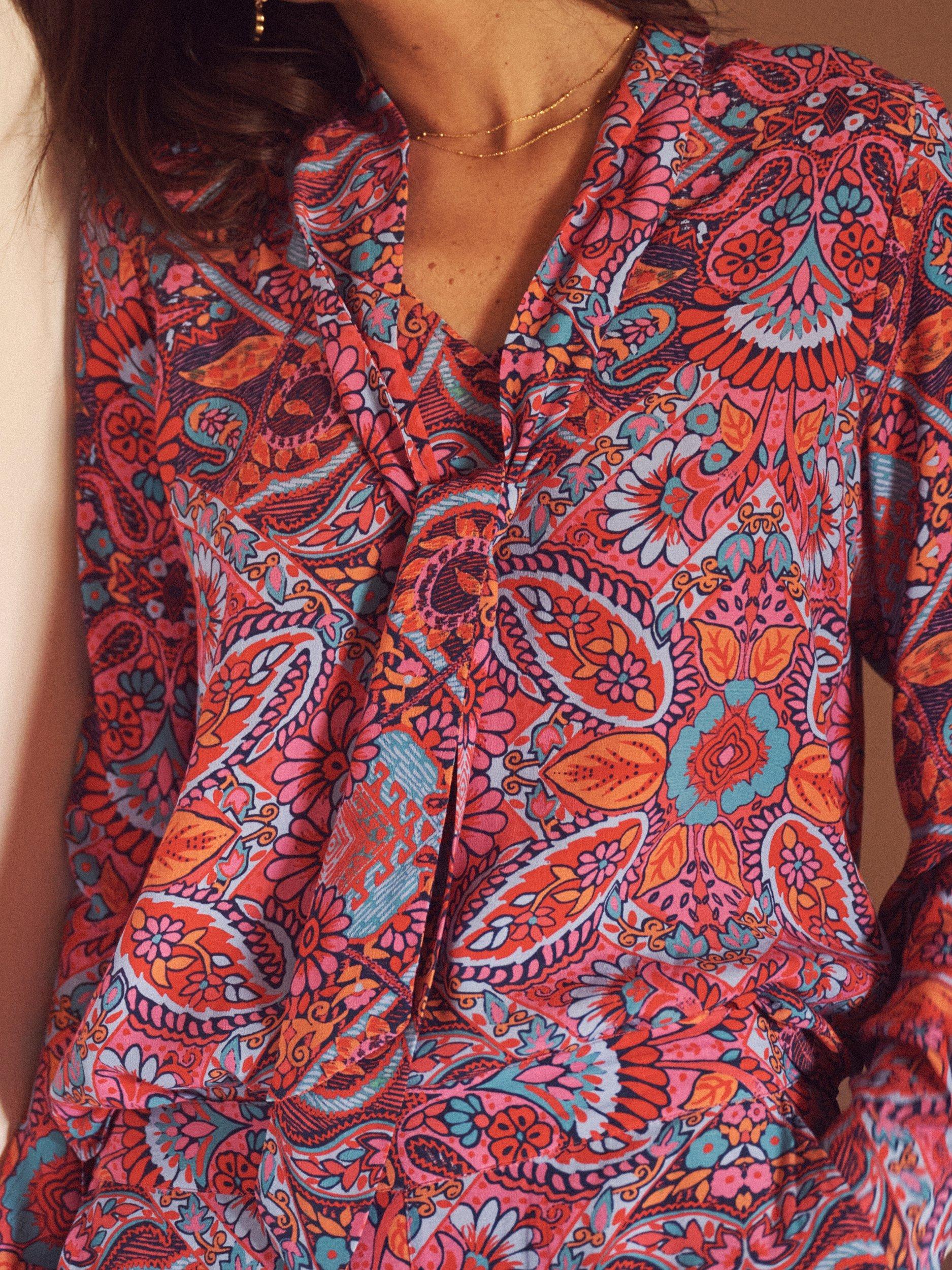 Product image 2 of 5, which shows NRBY Margaux Paisley Tie Neck Top, Multi, M