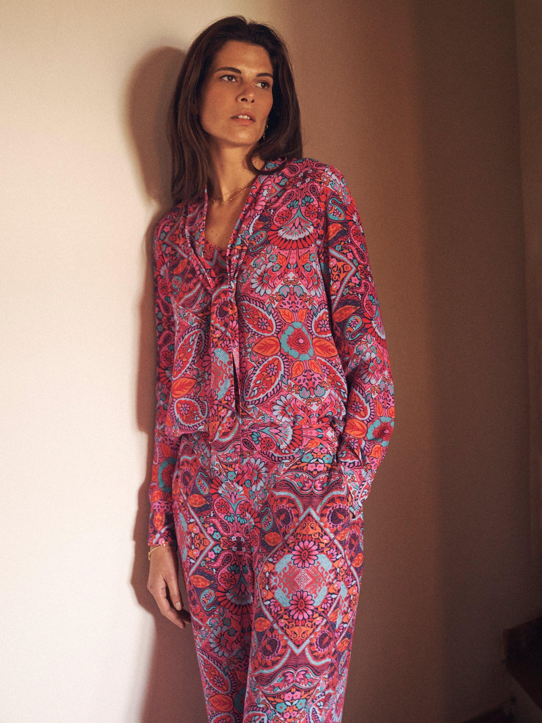 Product image 4 of 5, which shows NRBY Margaux Paisley Tie Neck Top, Multi, M