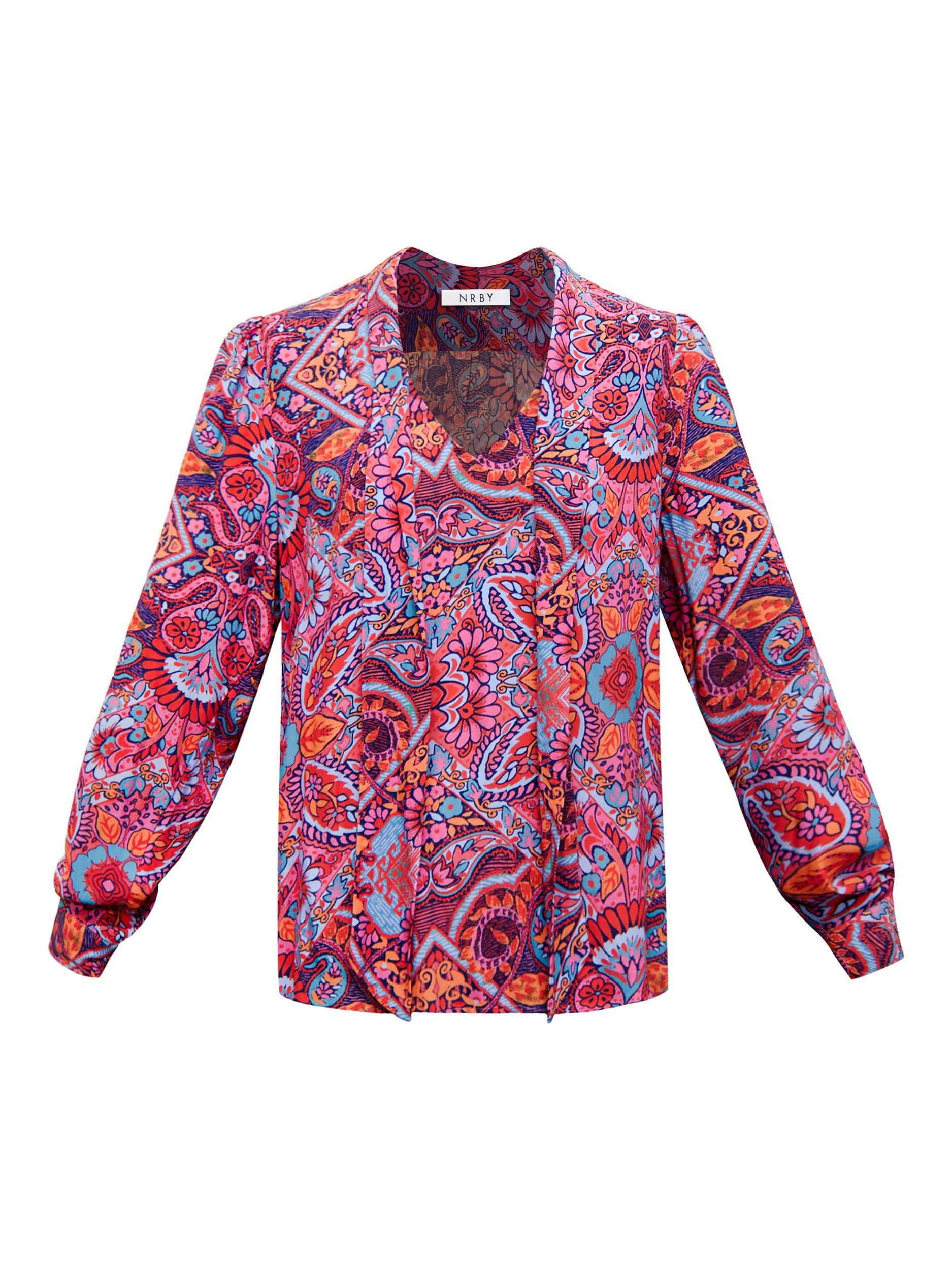 Product image 5 of 5, which shows NRBY Margaux Paisley Tie Neck Top, Multi, M