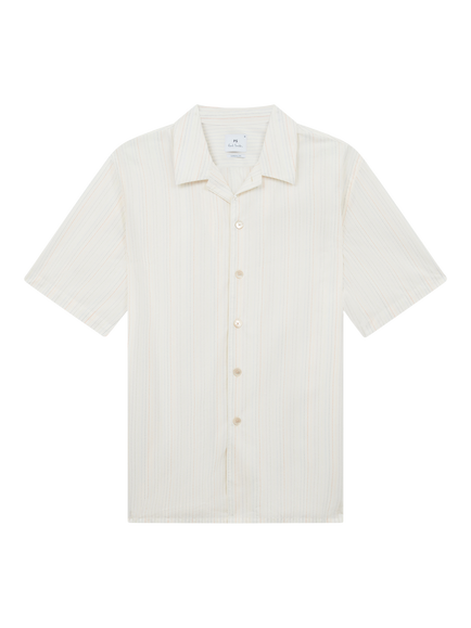 Paul Smith Short Sleeve Casual Fit Striped Cotton Shirt, White/Multi, White/Multi