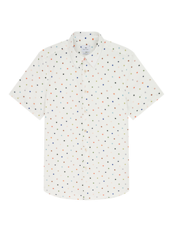 Paul Smith Short Sleeve Tailored Fit Spotted Cotton Shirt, White, White