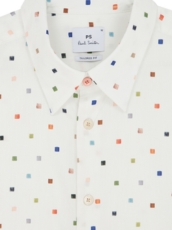 Paul Smith Short Sleeve Tailored Fit Spotted Cotton Shirt, White - view 2, White