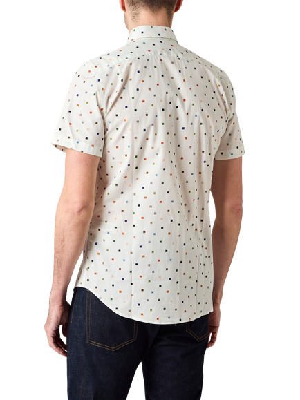 Paul Smith Short Sleeve Tailored Fit Spotted Cotton Shirt, White - view 2, White