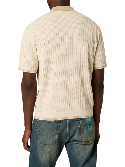 Paul Smith Short Sleeve Textured Knit Cotton Polo Shirt, White - view 2, White