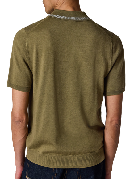 Paul Smith Short Sleeve Merino Wool Polo Shirt, Green - view 2, Green