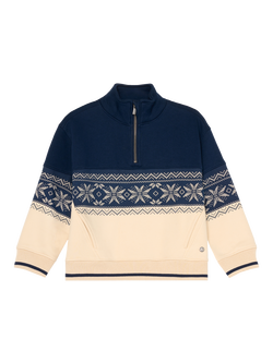 Angel & Rocket Kids' Zip Neck Fair Isle Sweatshirt, Stone/Multi, Stone/Multi